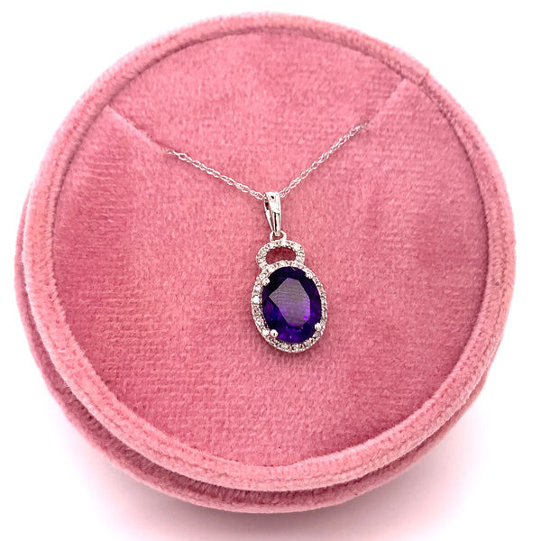 10K White Gold Amethyst and Diamond Pendant