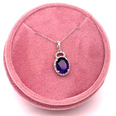 10K White Gold Amethyst and Diamond Pendant