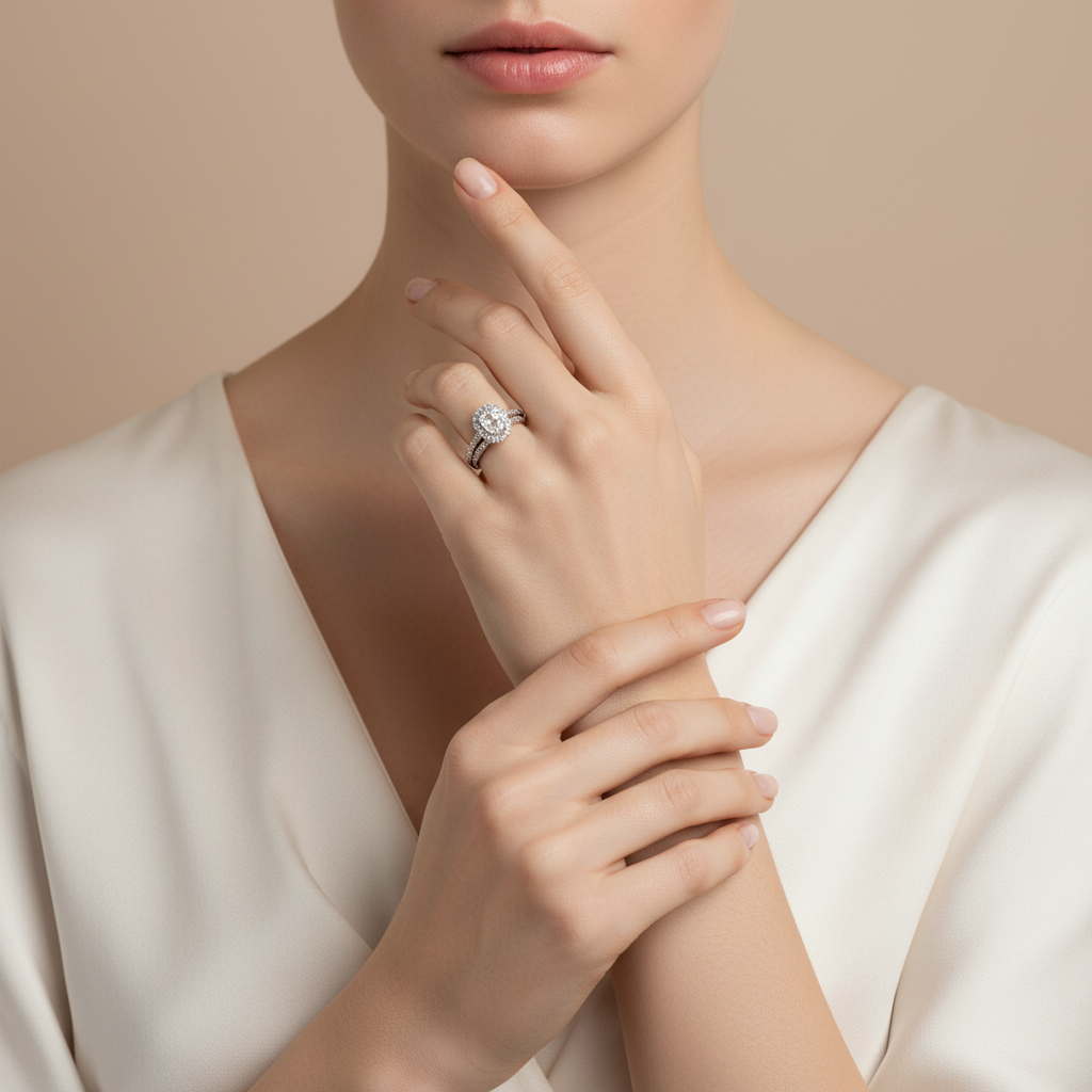 White Gold Oval Halo Diamond Bridal Wedding Engagement Ring Set