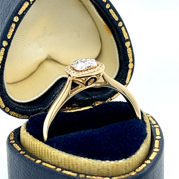 14K Yellow Gold 1/5  Carat Total Weight Diamond Cluster and Halo Engagement Ring