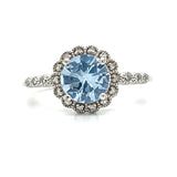White Gold Created Blue Spinel and Diamond Vintage Milgrain Setting Ring