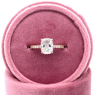 14KTT 2.05CT Cushion Center & 0.39 Carat Total Weight Pave Round on Band & Hidden Halo Lab Grown Diamond Engagement Ring