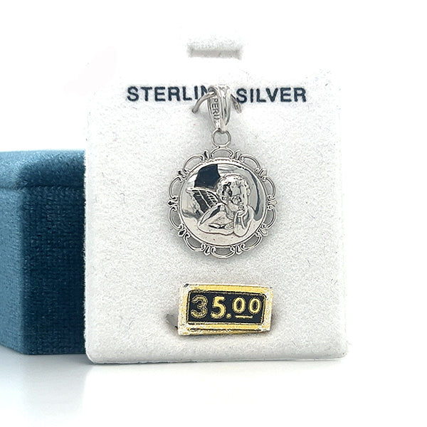 Silver Angel on Disc with Lace Edge Charm