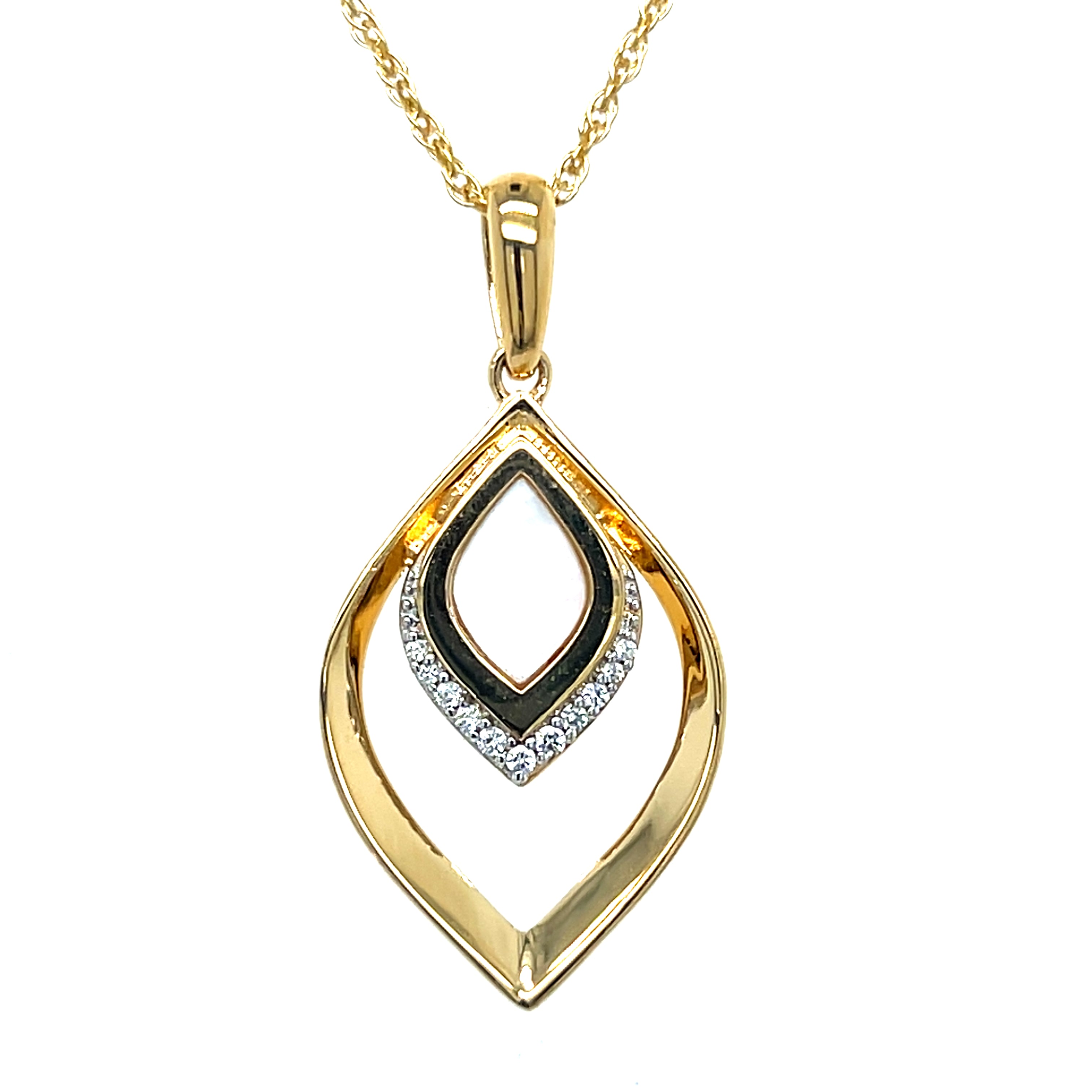 Silver Gold Vermeil Mother of Pearl and White Sapphire Teardrop Pendant