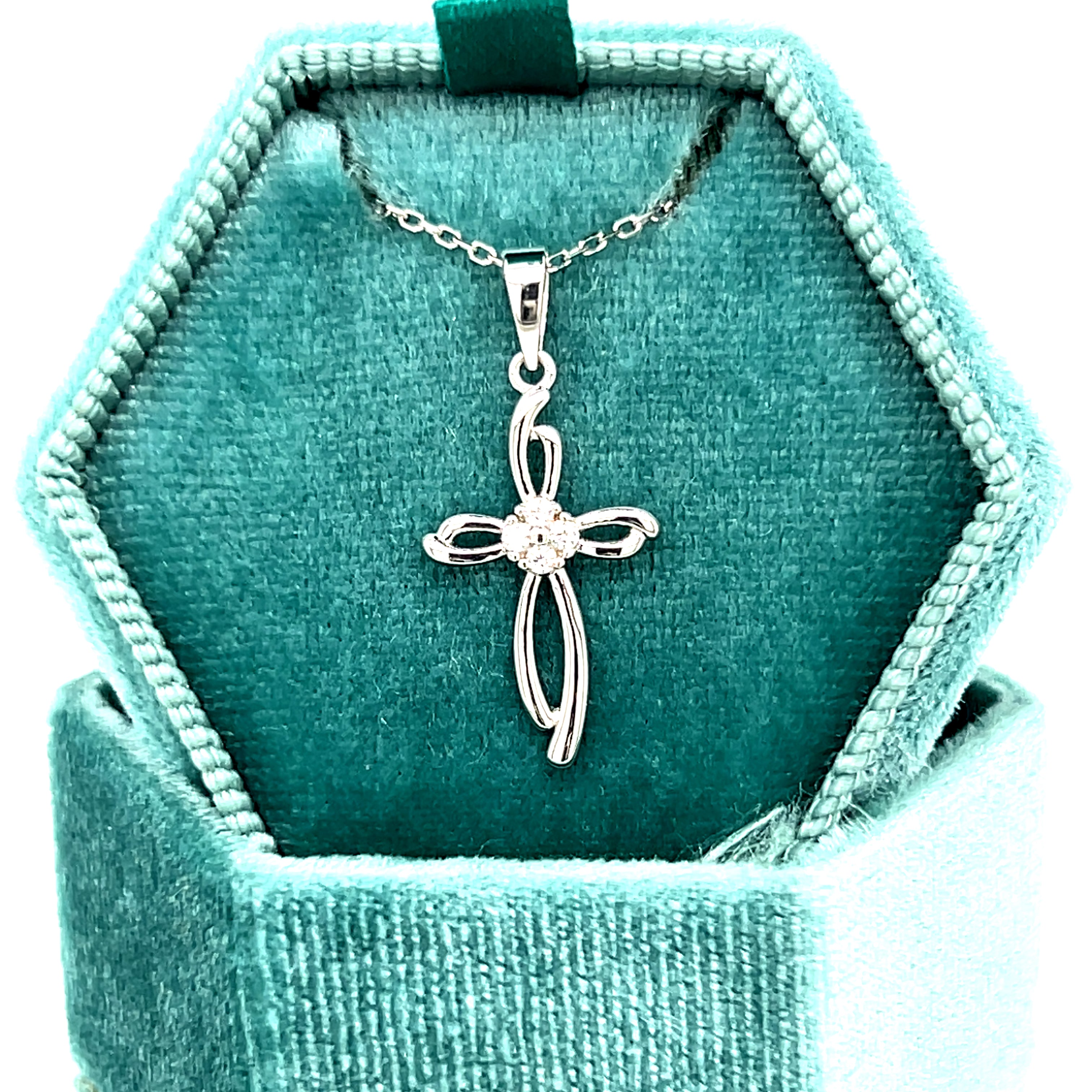 Sterling Silver Open Cross with Clear Cubic Zirconia Center