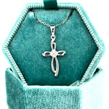 Sterling Silver Open Cross with Clear Cubic Zirconia Center