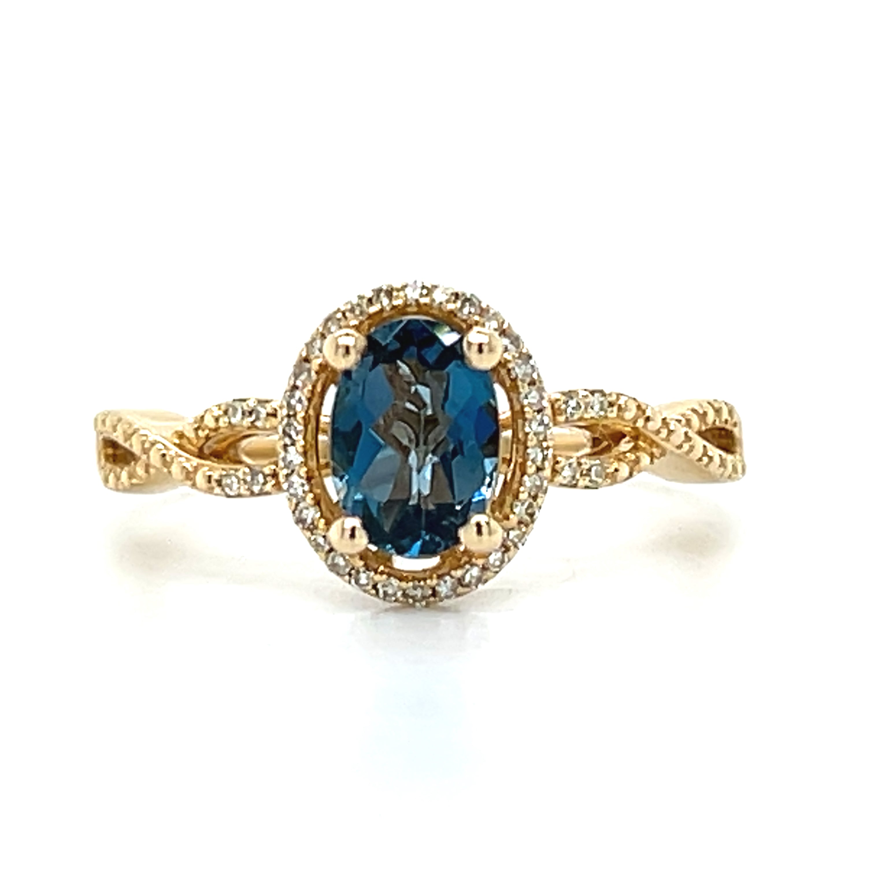 Yellow Gold Oval London Blue Topaz and t Diamond Ring