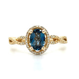 Yellow Gold Oval London Blue Topaz and t Diamond Ring