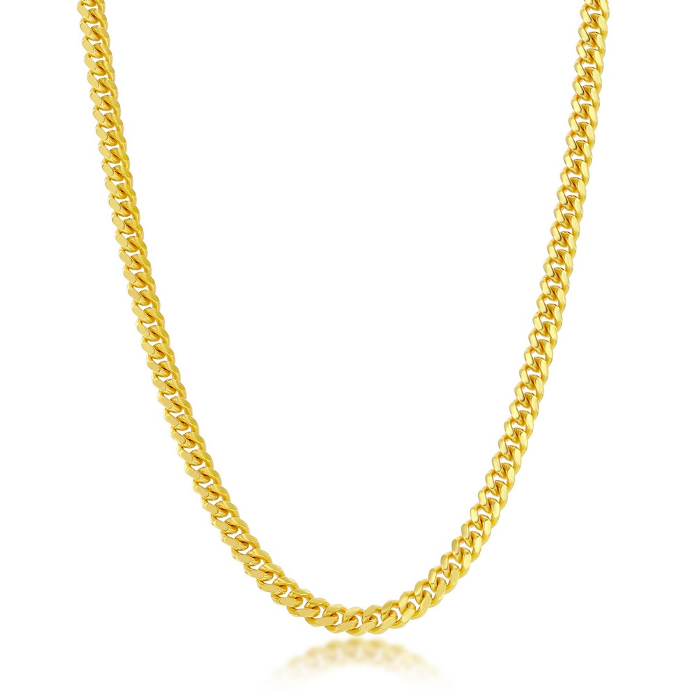 Sterling Silver Gold-Plated 4mm Solid Miami Cuban Chain – 20"