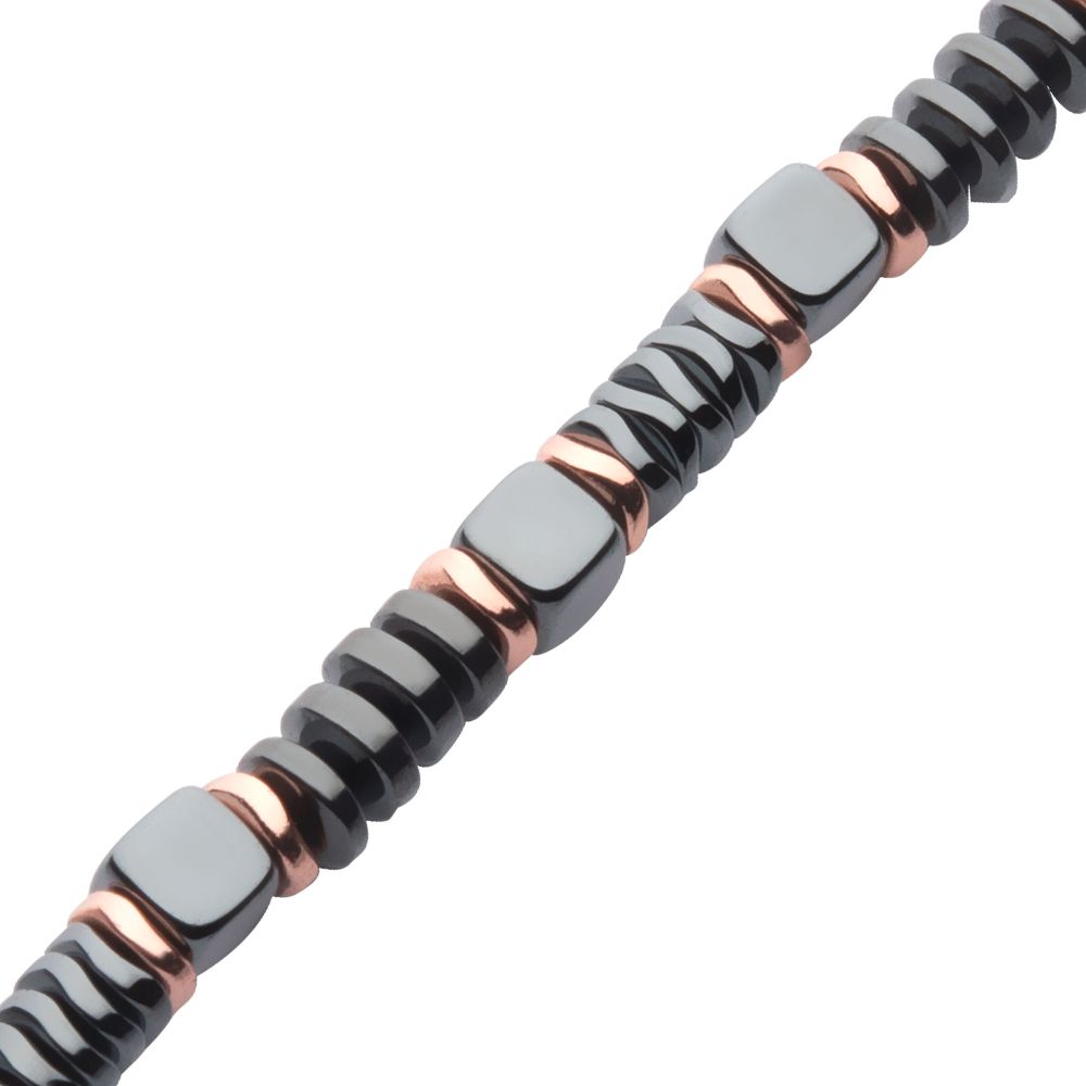 Men's 6mm Black and Rose Hematite Bead Bracelet 8.5"