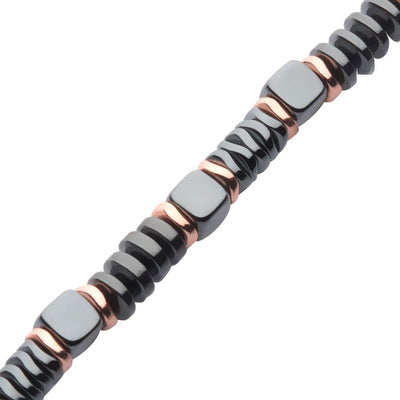 Men's 6mm Black and Rose Hematite Bead Bracelet 8.5"