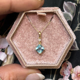14K Yellow Gold 1.09CT 6x6mm Swiss Blue Topaz and 0.022 Carat Total Weight Diamond Pendant