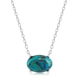 Silver Oval Reconstituted Turquoise Necklace