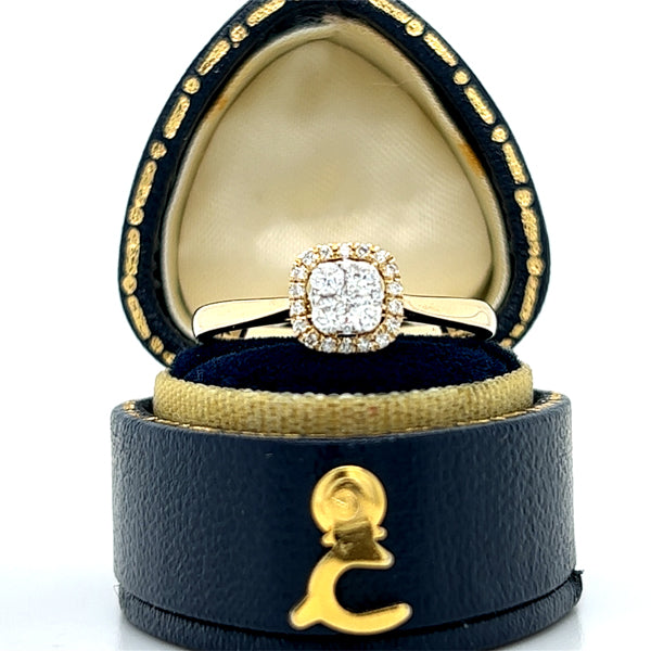 14K Yellow Gold 1/5  Carat Total Weight Diamond Cluster and Halo Engagement Ring