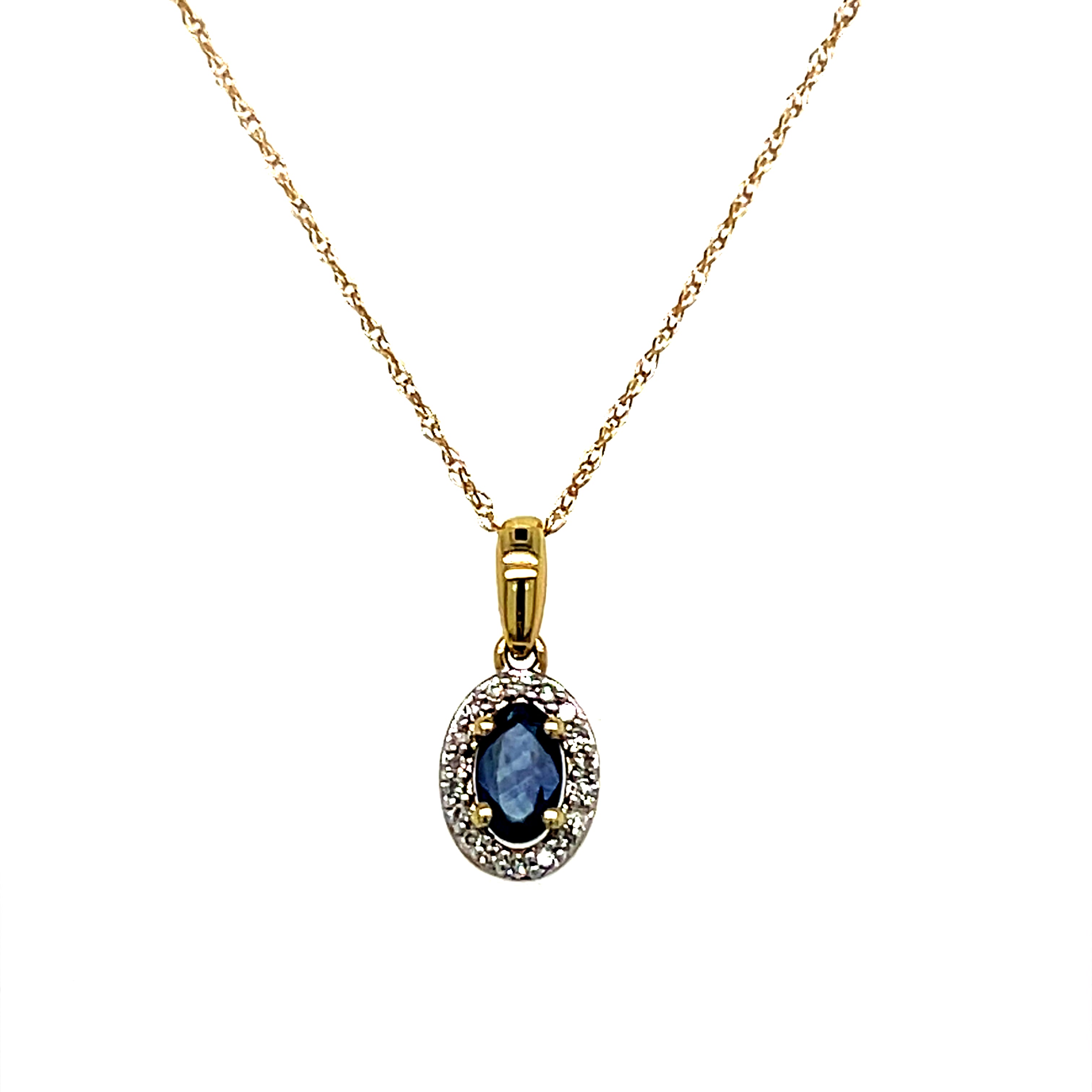 10K Yellow Gold 0.61CT Sapphire and 0.05 Carat Total Weight Diamond Fashion Pendant