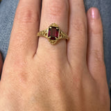 "Josephine" WJS Custom Set 14K Yellow Gold Emerald Cut Rhodolite Garnet Ring