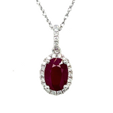 14K White Gold 0.80CT 5x7mm Ruby and 0.101 Carat Total Weight (23) Diamond Pendant