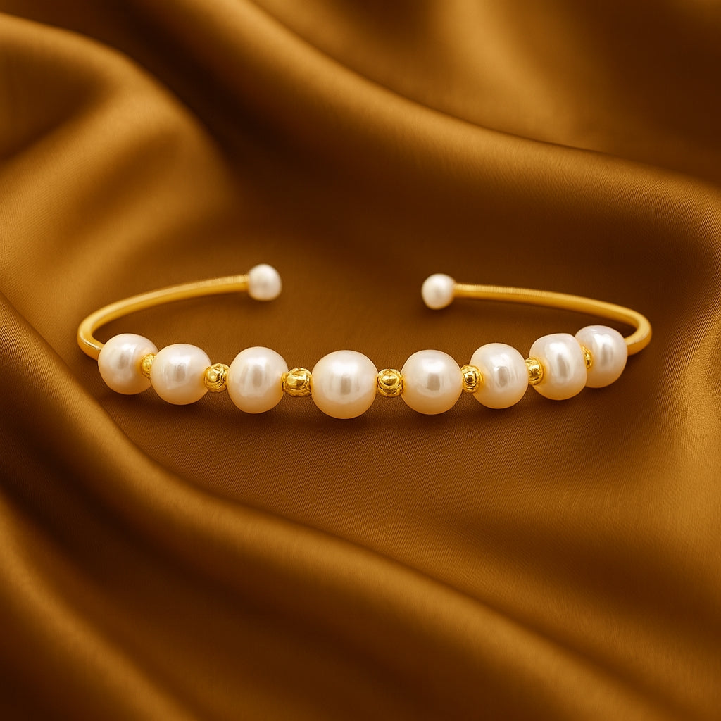 Yellow Plated 7mm Cultured Pearl Adjustable Cuff