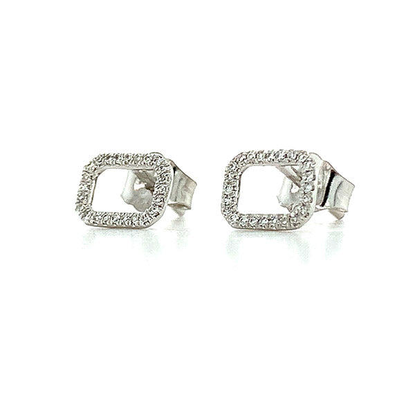 14K White Gold .10 Carat Total Weight Diamond Rectangular Shaped Earrings