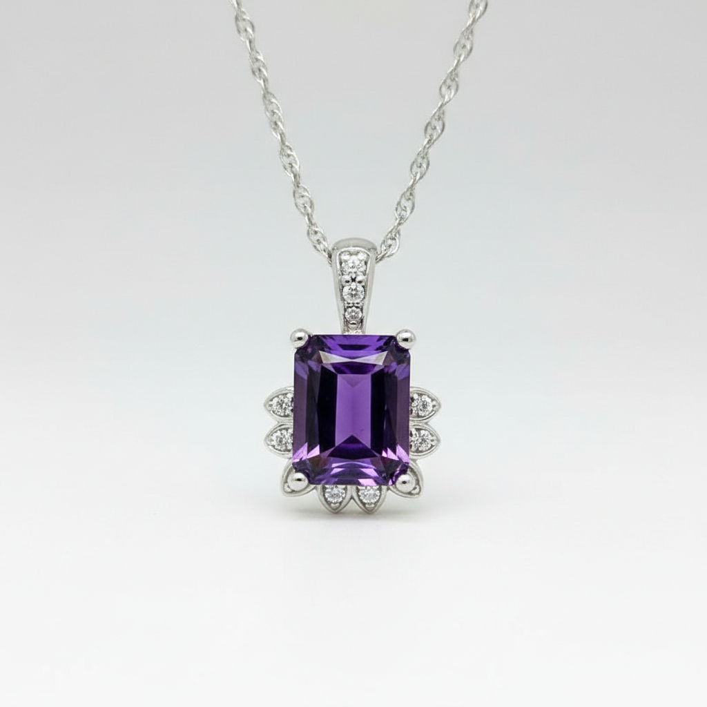 "Dusk" WJS Custom Set14KW Amethyst and Diamond Sunset/ Flower Inspired Pendant