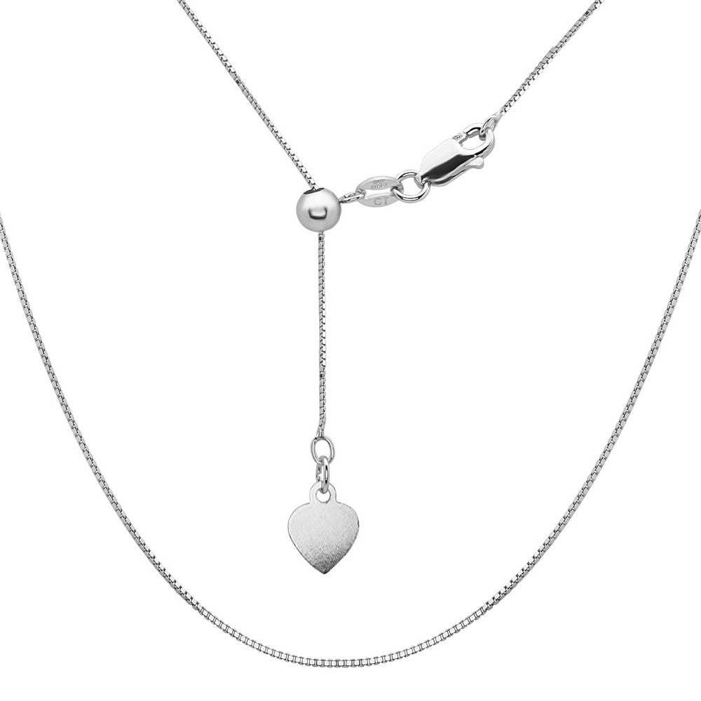 Silver Rhodium Plated Adjustable Box Chain 14-22"