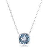Sterling Silver Four-Prong Square Blue Topaz with Rope Design Border Necklace 16+2"