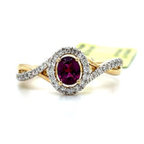 14K Yellow and White Gold Oval Rhodolite Garnet Diamond Accented Ring