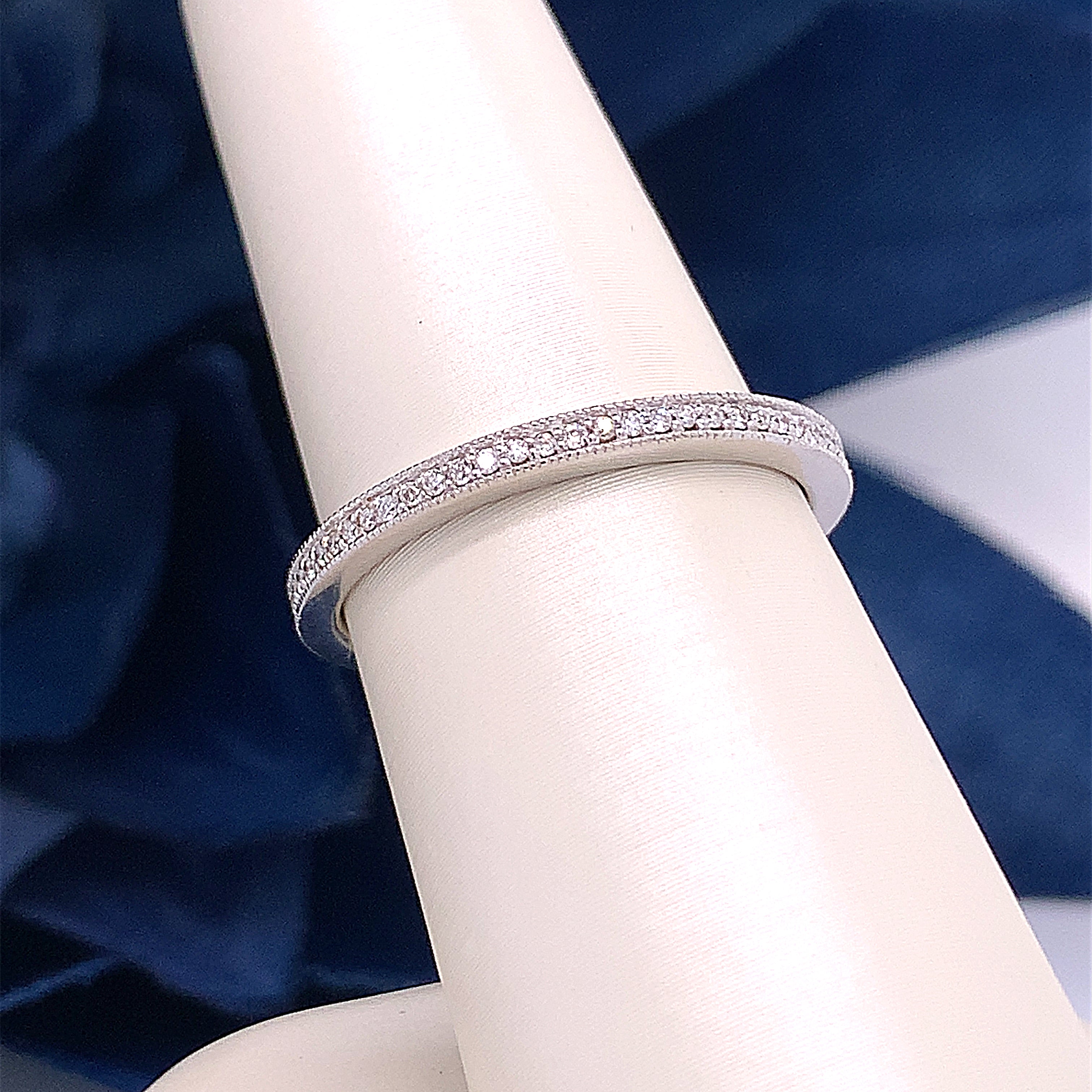 14K White Gold 1/5 Carat Total Weight Diamond Wedding Anniversary Stackable Band Ring