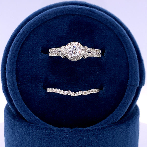 14K White Gold Diamond Bridal Engagement Ring Set