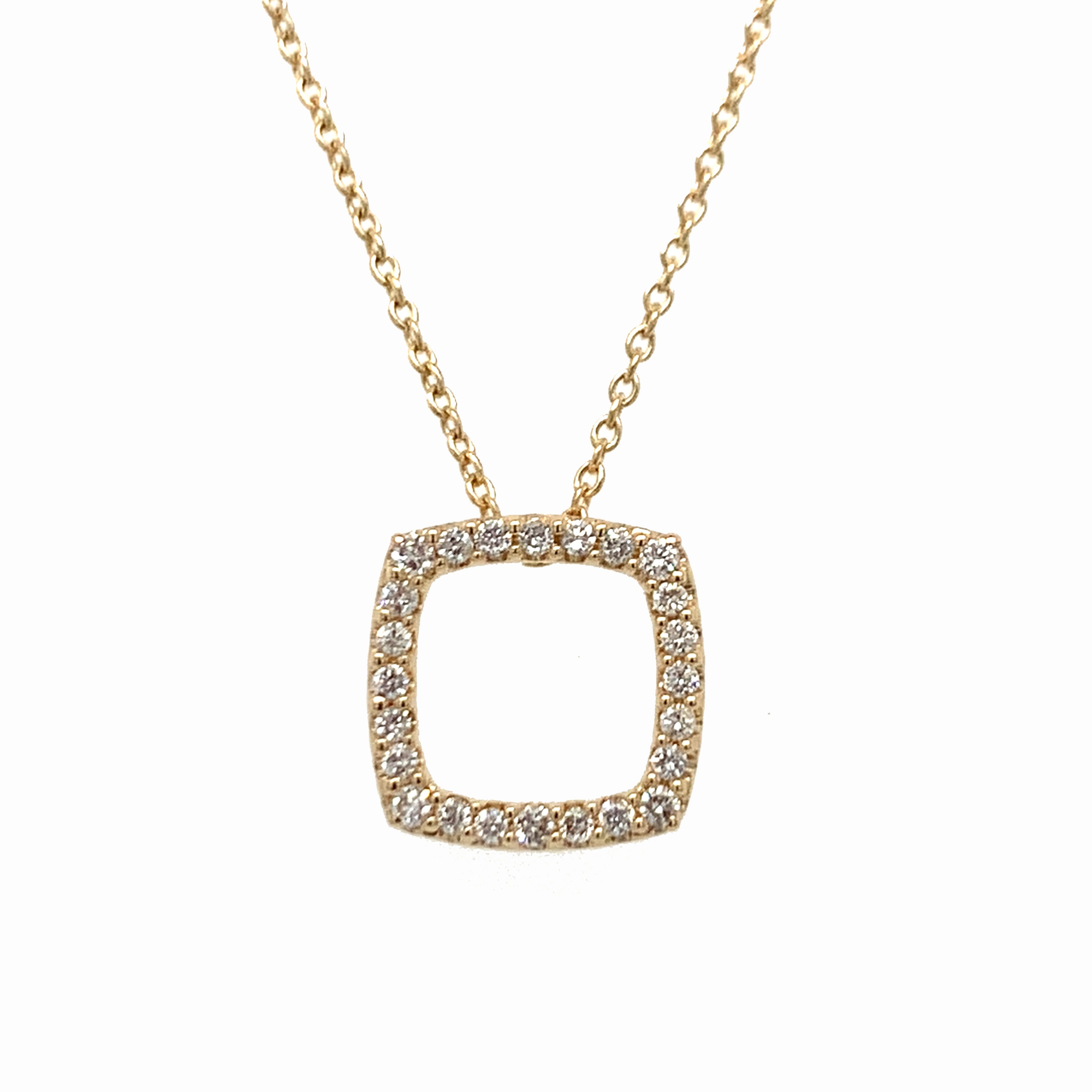 14K Yellow Gold .16 Carat Total Weight (20) Diamond Open Square-Shaped Pendant Necklace