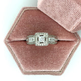 14K White Gold 1.04 Carat Total Weight (.29 Center Princess Cut) Diamond Bridal Engagement Ring