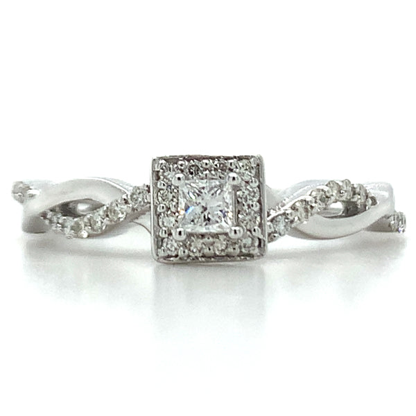 10K White Gold .40 Carat Total Weight Diamond Halo Bridal Engagement Ring Set