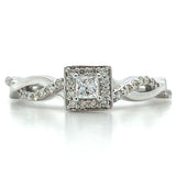10K White Gold .40 Carat Total Weight Diamond Halo Bridal Engagement Ring Set