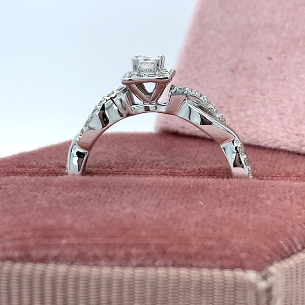 10K White Gold .40 Carat Total Weight Diamond Halo Bridal Engagement Ring Set