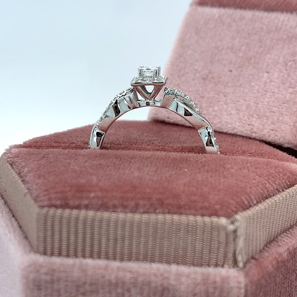 10K White Gold .40 Carat Total Weight Diamond Halo Bridal Engagement Ring Set