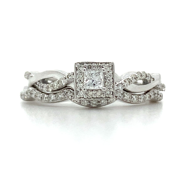 10K White Gold .40 Carat Total Weight Diamond Halo Bridal Engagement Ring Set