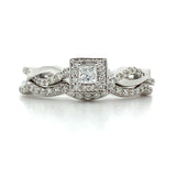 10K White Gold .40 Carat Total Weight Diamond Halo Bridal Engagement Ring Set
