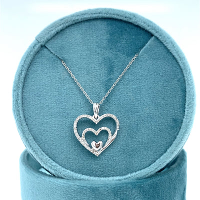 "Lisa" 10K White Gold 53 Diamond Three Heart Necklace