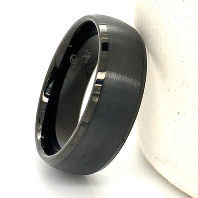 Domed Black Plated 8mm Tungsten Band with Polished Beveled Edge Size 12