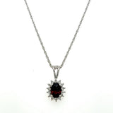 14K White Gold Garnet .14CT Diamond Pendant BO122230 Estate