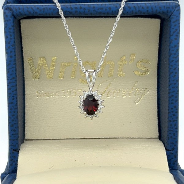 14K White Gold Garnet .14CT Diamond Pendant BO122230 Estate