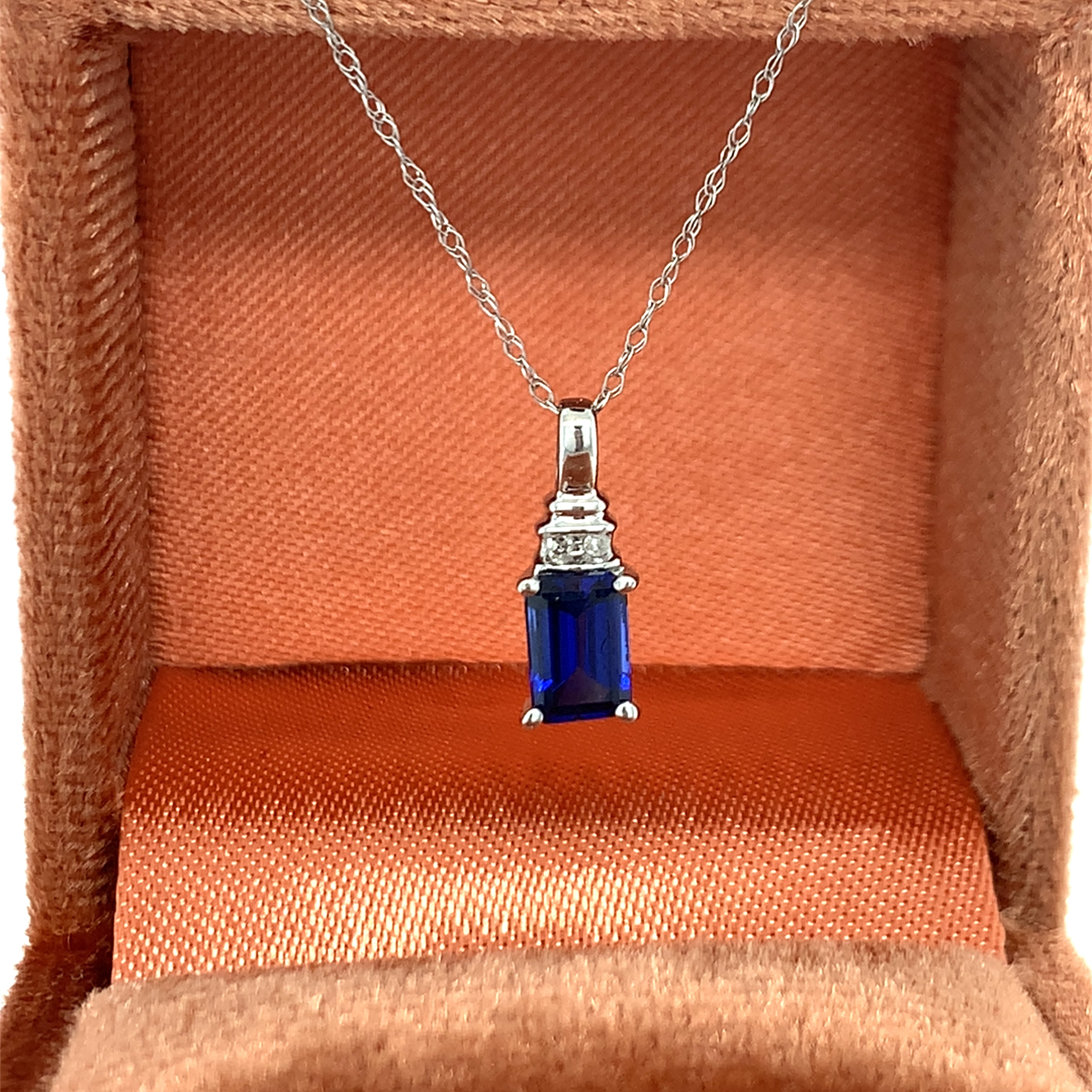 "Pixie" 10K White Gold Diamond and Synthetic Sapphire Pendant Estate 27PP1222