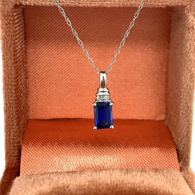 10K White Gold Diamond and Synthetic Sapphire Pendant 27PP1222 Estate