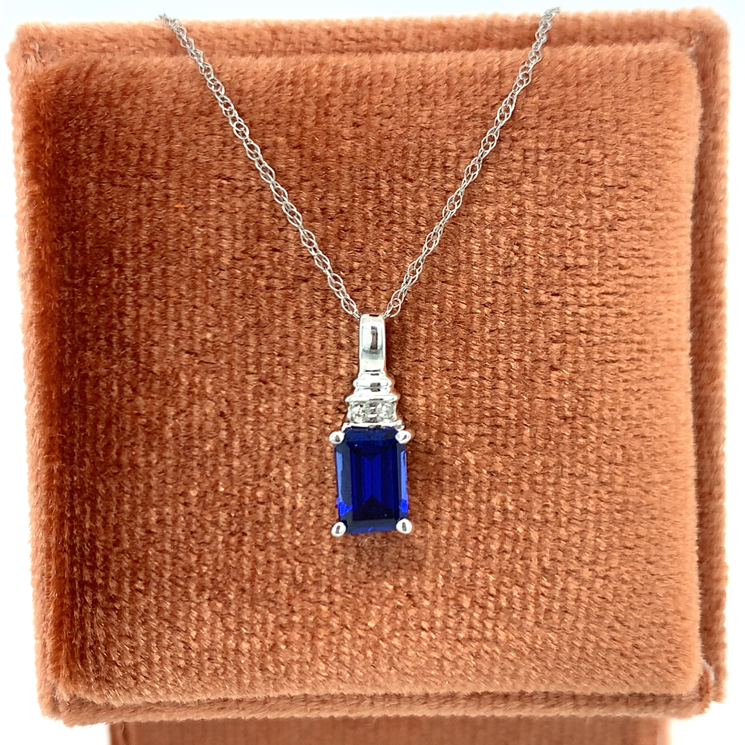 "Pixie" 10K White Gold Diamond and Synthetic Sapphire Pendant Estate 27PP1222