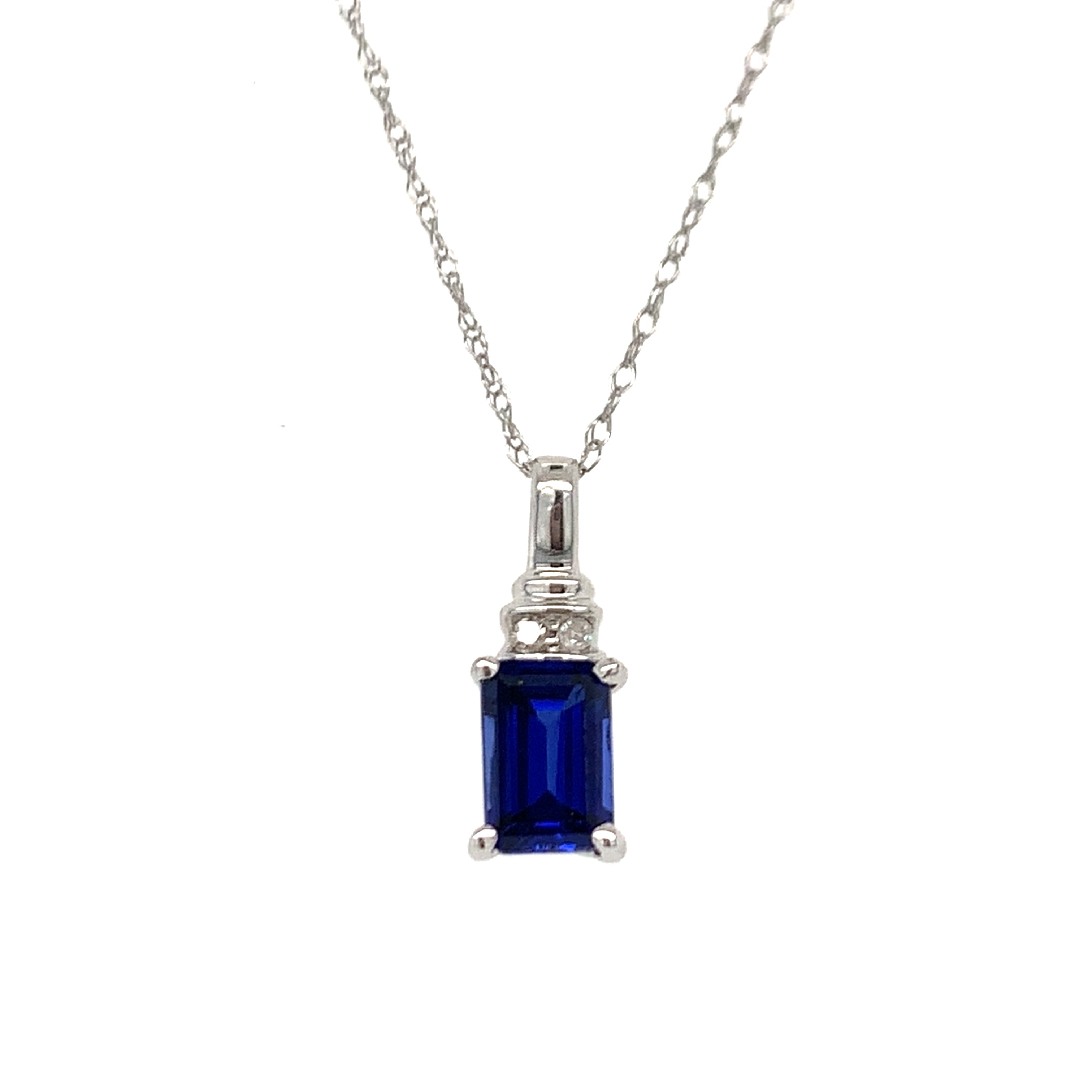 "Pixie" 10K White Gold Diamond and Synthetic Sapphire Pendant Estate 27PP1222