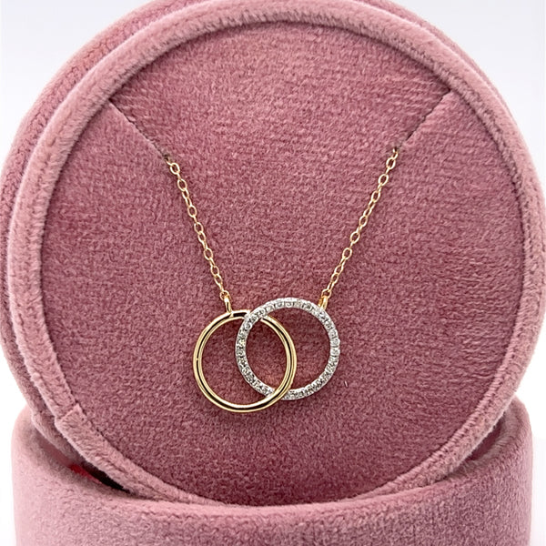 10K Yellow Gold .10 Carat Total Weight Diamond Interlocking Circles Necklace