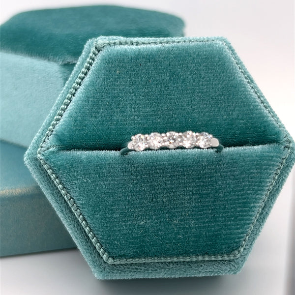 14K White Gold 1/2 Carat Total Weight (5) Diamond Wedding Anniversary Band Ring