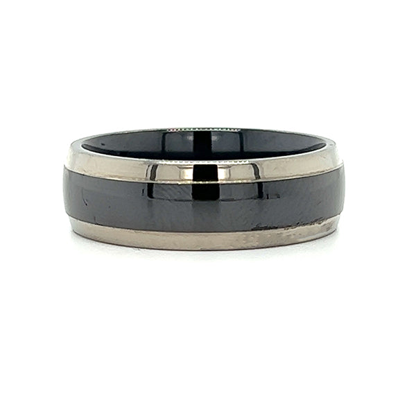 Men’s Titanium Grey and Black Polished Wedding Band – 8mm (Size 12.5)