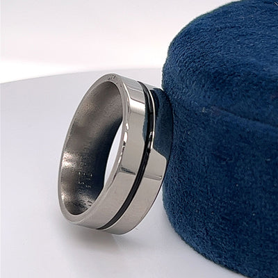 Men's 8mm Polished Titanium Wedding Band with Black Inlay Size 10.5