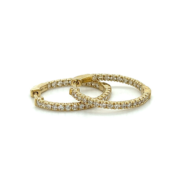 14K Yellow Gold 23mm .97 Carat Total Weight Diamond  Inside Outside Hoop Earrings